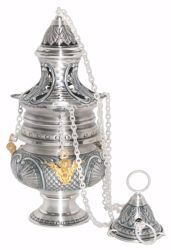Picture of Thurible Boat Shell Decorations Gold Angels in chiseled brass Gold Silver Church liturgical Censer for Mass