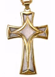 Immagine di Croce pettorale episcopale cm 10x6 (3,9x2,4 inch) Croce stilizzata in ottone Oro Argento Bicolor Croce vescovile