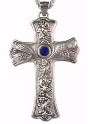 Picture of Episcopal pectoral Cross cm 10x6 (3,9x2,4 inch) Grapes Lapis Lazuli in brass Gold Silver Bicolor Bishop’s Cross