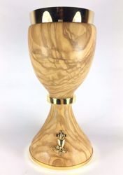 Picture of Eucharistic Chalice H. cm 20 (7,9 inch) Chalice Host and Olive Branches in Olive Wood of Assisi