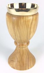 Picture of Small Eucharistic Chalice H. cm 15 (5,9 inch) central Knot in Olive Wood of Assisi
