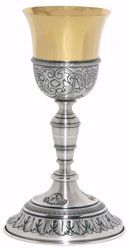 Picture of Liturgical Chalice H. cm 20 (7,9 inch) corolla shape with Leaves IHS Symbol in chiseled brass Gold Silver for Holy Mass Altar Wine