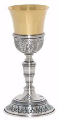 Picture of Liturgical Chalice H. cm 25 (9,8 inch) corolla shape with Leaves IHS Symbol in chiseled brass Gold Silver for Holy Mass Altar Wine