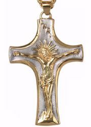 Imagen de Cruz pectoral episcopal cm 10x6 (3,9x2,4 inch) Jesús crucificado de Plata 800/1000 Oro Plata Bicolor Cruz para Obispo