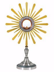 Immagine di Ostensorio con lunetta H. cm 52 (20,5 inch) Tralci d’Uva Raggiera in ottone Argento per esposizione Santissimo Sacramento Chiesa