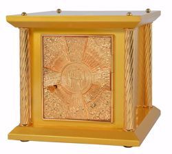 Immagine di Tabernacolo da Mensa piccolo 4 Colonne cm 33x33x31 (13,0x13,0x12,2 inch) Croce IHS Raggi di Luce in legno Oro Ciborio da Altare Chiesa