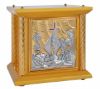 Imagen de Sagrario de mesa pequeño 4 Columnas cm 33x33x31 (13,0x13,0x12,2 inch) Barco Uvas Espigas madera Puerta bicolor Tabernáculo de Altar