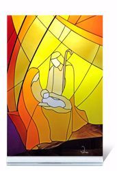 Immagine di Vetratina Sacra Famiglia Colorato cm 12,5x12 (4,9x4,7 inch) Presepe in plexiglass Ceramica Centro Ave Loppiano