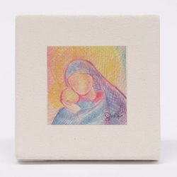 Immagine di Miniatura Madonna con Bambino cm 10 (3,9 inch) quadretto a pastello in argilla bianca da parete e tavolo Ceramica Centro Ave Loppiano