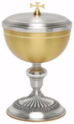 Immagine di Pisside liturgica H. cm 20,5 (8,1 inch) finitura liscia satinata piede decorato in ottone Oro Argento 