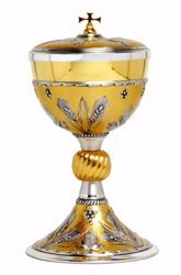 Immagine di Pisside liturgica H. cm 22 (8,7 inch) Spighe di Grano e Uva in Argento 800/1000 Oro Argento Bicolor 