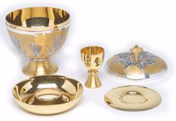 Picture of Liturgical Ciborium Communion under Both Kinds H. cm 17 (6,7 inch) Ears of Wheat in chiseled brass Silver Bicolor 