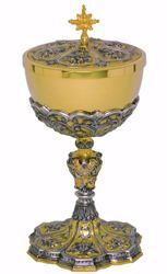 Picture of Liturgical Ciborium H. cm 24,5 (9,6 inch) Baroque style Cherubs Angels in brass with 800/1000 Silver Cup Bicolor 