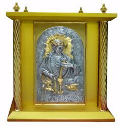 Immagine di Tabernacolo da Mensa grande 4 Colonne cm 40x40x50 (15,7x15,7x19,7 inch) Sacro Cuore di Gesù in legno Bicolor Ciborio da Altare