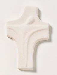 Imagen de Crucifijo estilizado cm 13 (5,1 inch) Cruz de Pared en arcilla refractaria blanca Cerámica Centro Ave Loppiano