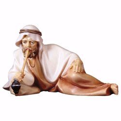 Immagine di Pastore sdraiato con pipa-bambù cm 10 (3,9 inch) Presepe Cometa dipinto a mano Statua artigianale in legno Val Gardena stile Arabo tradizionale