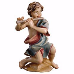 Picture of Kneeling boy with flute cm 12 (4,7 inch) hand painted Ulrich Nativity Scene Val Gardena wooden Statue baroque style