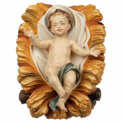 Immagine di Gesù Bambino in Culla 2 Pezzi cm 12 (4,7 inch) Presepe Ulrich dipinto a mano Statue artigianali in legno Val Gardena stile barocco
