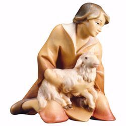 Picture of Kneeling Herder with Lamb cm 12 (4,7 inch) hand painted Saviour Nativity Scene Val Gardena wooden Statue traditional style