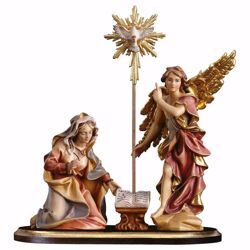 Picture of Annunciation Group on pedestal 5 Pieces cm 15 (5,9 inch) hand painted Ulrich Nativity Scene Val Gardena wooden Statues baroque style