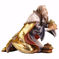 Picture of Melchior Saracen Wise King kneeling cm 23 (9,1 inch) hand painted Ulrich Nativity Scene Val Gardena wooden Statue baroque style