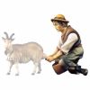 Picture of Shepherd milking cm 8 (3,1 inch) hand painted Ulrich Nativity Scene Val Gardena wooden Statue baroque style