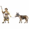 Picture of Shepherd with donkey and wood 2 pieces cm 10 (3,9 inch) hand painted Ulrich Nativity Scene Val Gardena wooden Statues baroque style