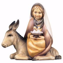 Imagen de Chica con Palomas en Mula cm 10 (3,9 inch) Belén Cometa pintado a mano Estatua artesanal de madera Val Gardena estilo Árabe tradicional
