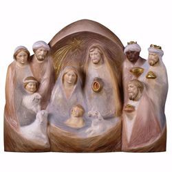 Immagine di Natività Occidente cm 17x20 (6,7x7,9 inch) Presepe in blocco Sacra Famiglia in stile moderno dipinto ad olio in legno Val Gardena