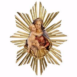Picture of Bust of Our Lady Madonna with Rays Aureole cm 14 (5,5 inch) Wall wooden Statue oil colours Val Gardena