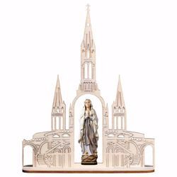 Picture of Our Lady Madonna of Lourdes with Basilica cm 20x16 (7,9x6,3 inch) wooden Statue oil colours Val Gardena