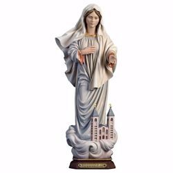 Imagen de Madonna Nuestra Señora de Medjugorje con Iglesia cm 12 (4,7 inch) Estatua pintada al óleo madera Val Gardena