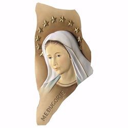 Imagen de Bajorrelieve Madonna Nuestra Señora de Medjugorje con Aureola cm 16 (6,3 inch) Estatua pintada al óleo madera Val Gardena