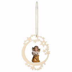 Picture of Guardian Angel with notes and Moon Frame Diam. cm 12 (4,7 inch) Christmas Tree wooden Decoration painted with oil colours Val Gardena
