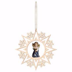 Picture of Guardian Angel with chalice and Snow Flakes Frame Diam. cm 15 (5,9 inch) Christmas Tree wooden Decoration painted with oil colours Val Gardena