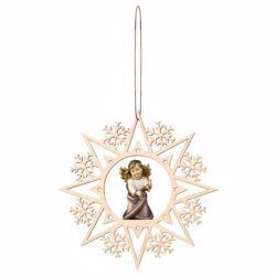 Picture of Guardian Angel with Bells and Snow Flakes Frame Diam. cm 15 (5,9 inch) Christmas Tree wooden Decoration painted with oil colours Val Gardena