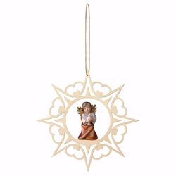 Picture of Guardian Angel with dove and Hearts Frame Diam. cm 15 (5,9 inch) Christmas Tree wooden Decoration painted with oil colours Val Gardena