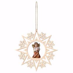 Picture of Guardian Angel with dove and Snow Flakes Frame Diam. cm 15 (5,9 inch) Christmas Tree wooden Decoration painted with oil colours Val Gardena