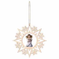 Picture of Guardian Angel with heart and Snow Flakes Frame Diam. cm 15 (5,9 inch) Christmas Tree wooden Decoration painted with oil colours Val Gardena
