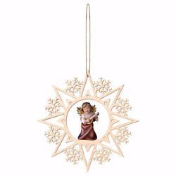 Picture of Guardian Angel with lute and Snow Flakes Frame Diam. cm 15 (5,9 inch) Christmas Tree wooden Decoration painted with oil colours Val Gardena