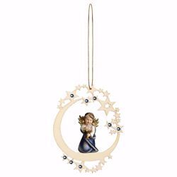 Picture of Guardian Angel with chalice Moon Frame and coloured Stones Diam. cm 12 (4,7 inch) Christmas Tree wooden Decoration painted with oil colours Val Gardena