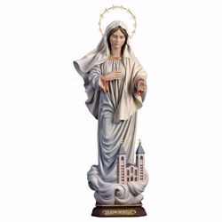 Imagen de Kraljice Mira Nuestra Señora de Medjugorje Reina de la Paz con Iglesia y Aureola cm 30 (11,8 inch) Estatua pintada al óleo madera Val Gardena