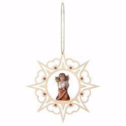 Picture of Guardian Angel with dove Hearts Frame and coloured Stones Diam. cm 15 (5,9 inch) Christmas Tree wooden Decoration painted with oil colours Val Gardena