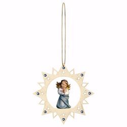 Picture of Guardian Angel Praying with Star Frame and coloured Stones Diam. cm 12 (4,7 inch) Christmas Tree wooden Decoration painted with oil colours Val Gardena
