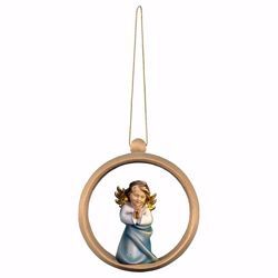 Picture of Guardian Angel Praying with Wooden Ring Frame Diam. cm 10 (3,9 inch) Christmas Tree wooden Decoration painted with oil colours Val Gardena