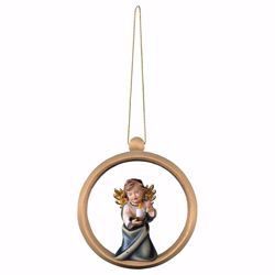 Picture of Guardian Angel with candle and Ring Frame Diam. cm 10 (3,9 inch) Christmas Tree wooden Decoration painted with oil colours Val Gardena
