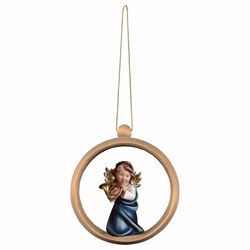 Picture of Guardian Angel with horn and Ring Frame Diam. cm 10 (3,9 inch) Christmas Tree wooden Decoration painted with oil colours Val Gardena