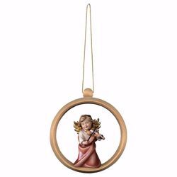 Picture of Guardian Angel with violin and Ring Frame Diam. cm 10 (3,9 inch) Christmas Tree wooden Decoration painted with oil colours Val Gardena