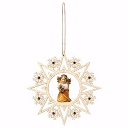 Picture of Guardian Angel with lantern Snow Flakes Frame and coloured Stones Diam. cm 15 (5,9 inch) Christmas Tree wooden Decoration painted with oil colours Val Gardena
