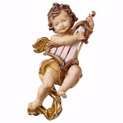 Picture of Putto Cherub Angel with harp cm 10 (3,9 inch) Val Gardena wooden Sculpture painted with oil colours